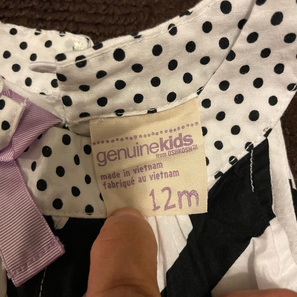 Genuine Kids👶Black & White Striped Polka Dots Dress👗Purple Bow🎀Bloomers🩲12M - Picture 2 of 5